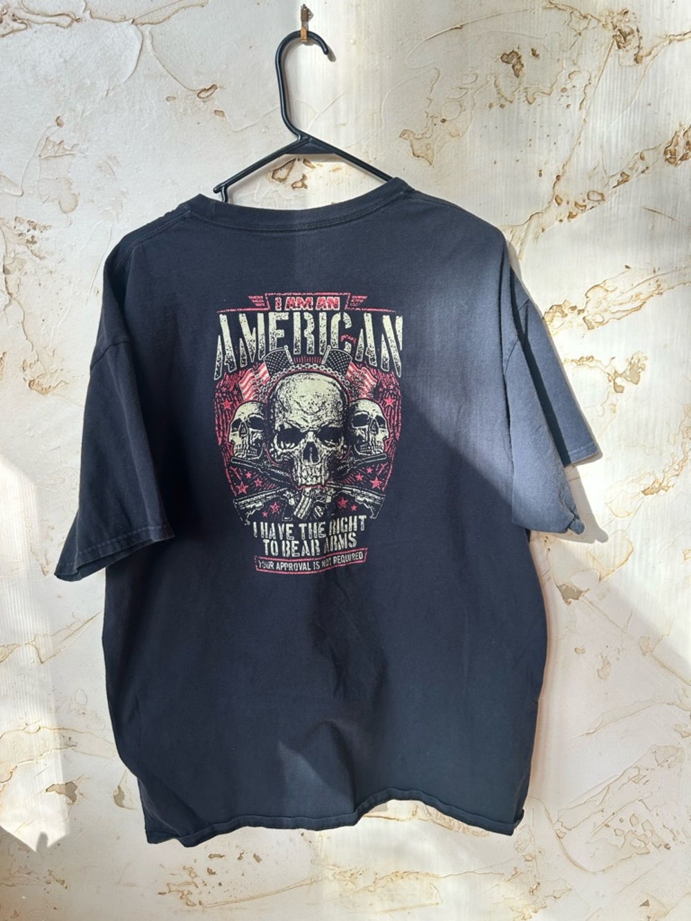 “I Am an American” T-Shirt 2XL Black ComfortSoft Short Sleeve Graphic Tee Skull